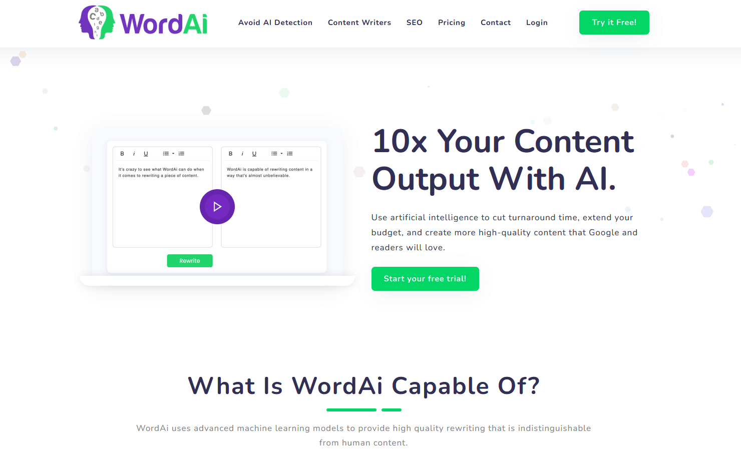 WordAI offers up to 1100 rewrite versions per paragraph