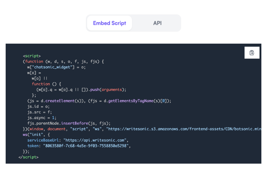 Integrate Botsonic with an embeddable script or API key