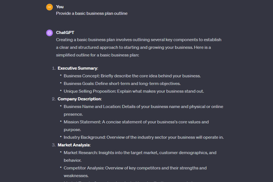 Provide a basic business plan outline