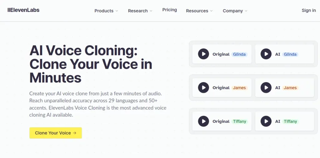 ElevenLabs supports multiple languages and accents