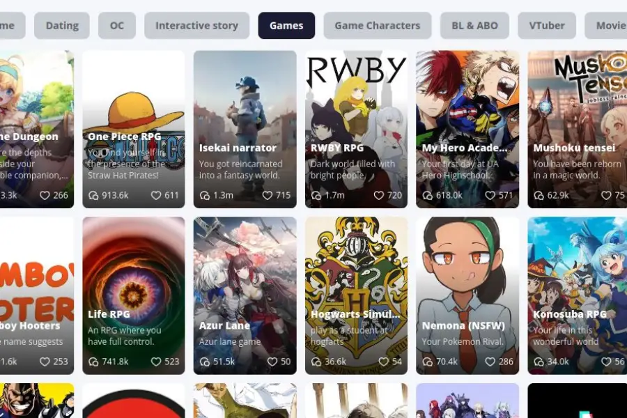 There is a vast array of character genres like fantasy, dating, and more