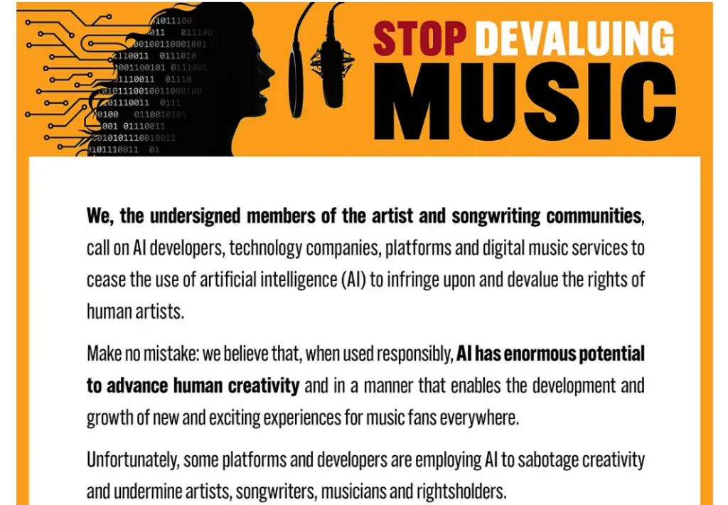 musicians signed this letter warning against the rise of AI in the music industry