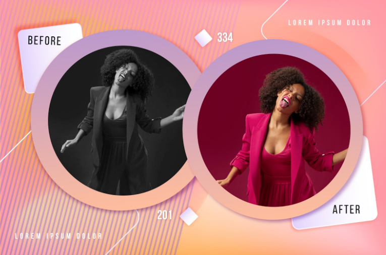 before and after comparison showing various ai photo editing styles and effects