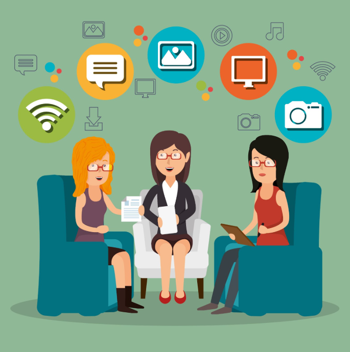 women collaborating in a social media girls forum community