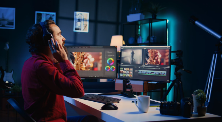 user editing a photo using ai tools on a laptop with chatgpt prompts for photos
