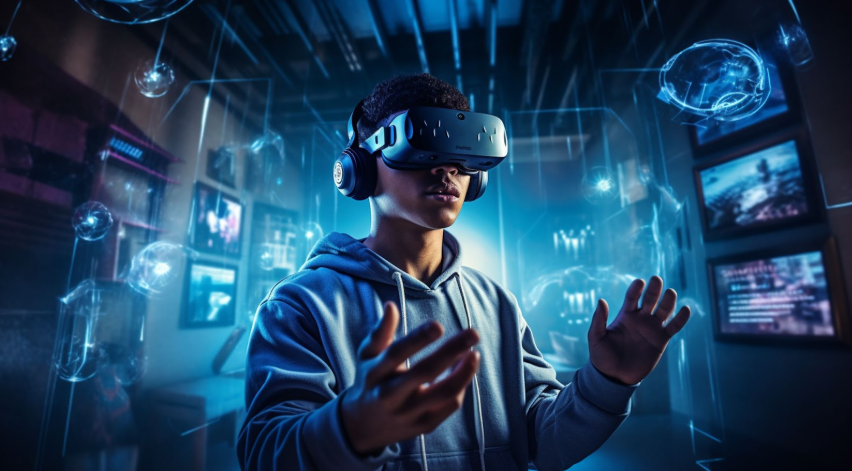 Digital illustration showing AI-generated content creation process, explaining how fake Apple teleport machine images spread online