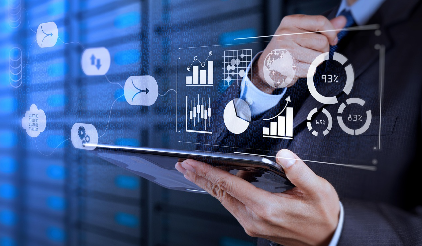Futuristic visualization of AI analyzing financial data streams, charts, and transactions in real-time
