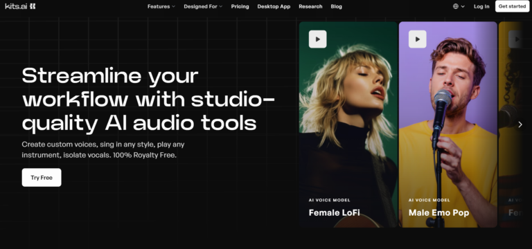 Kits AI voice generator tool creating custom singing voices and music